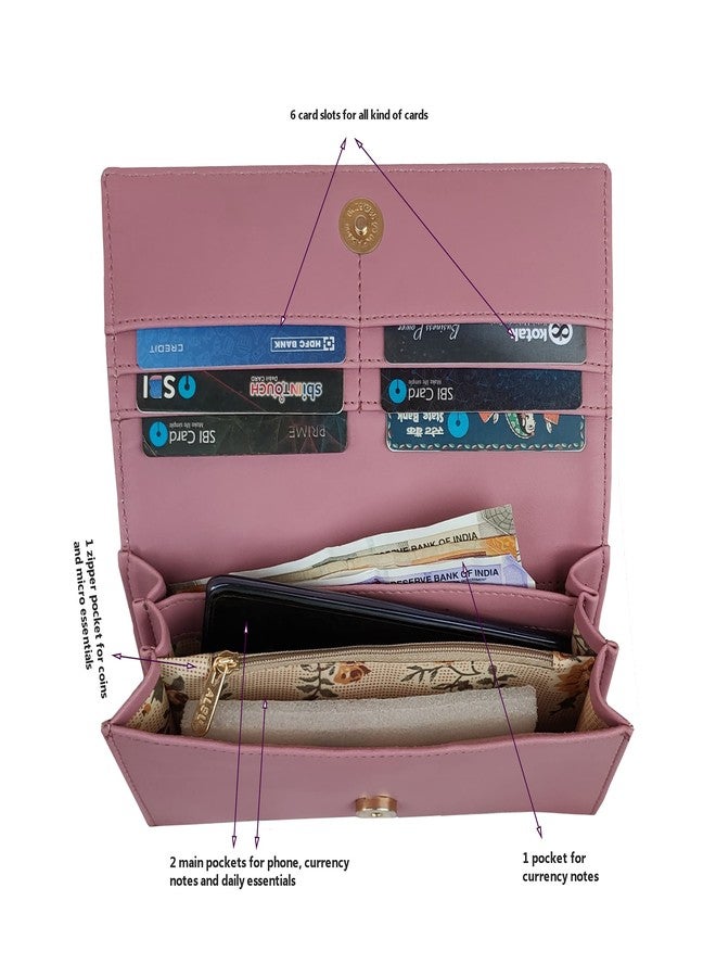 ALSU Women's Faux Leather Hand Wallet Clutch Trendy | 6 Card Slots | Phone Pocket | Zipper Pockets| Hand Purse (Peach) - Image 5